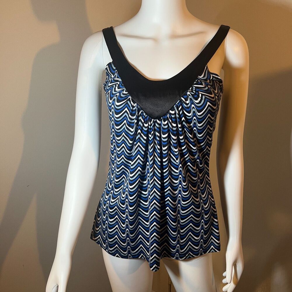 Vintage Y2K 90s Tank Top S Psychedelic Retro 70s Wavy Pattern Babydoll Festival